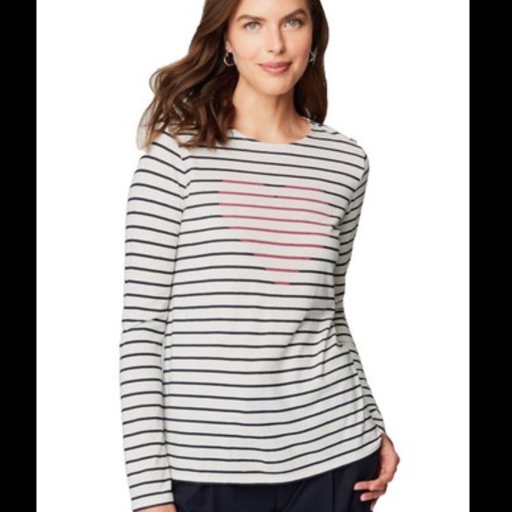 J. Jill Striped Heart Top XL White Navy Women Long Sleeve Cotton Modal